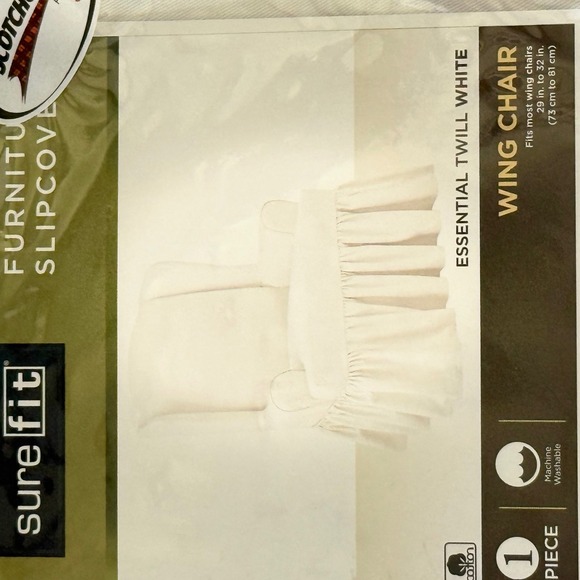 Sure Fit Wing Chair Slipcover Furniture Cover Essential Twill White NEW - Picture 2 of 5